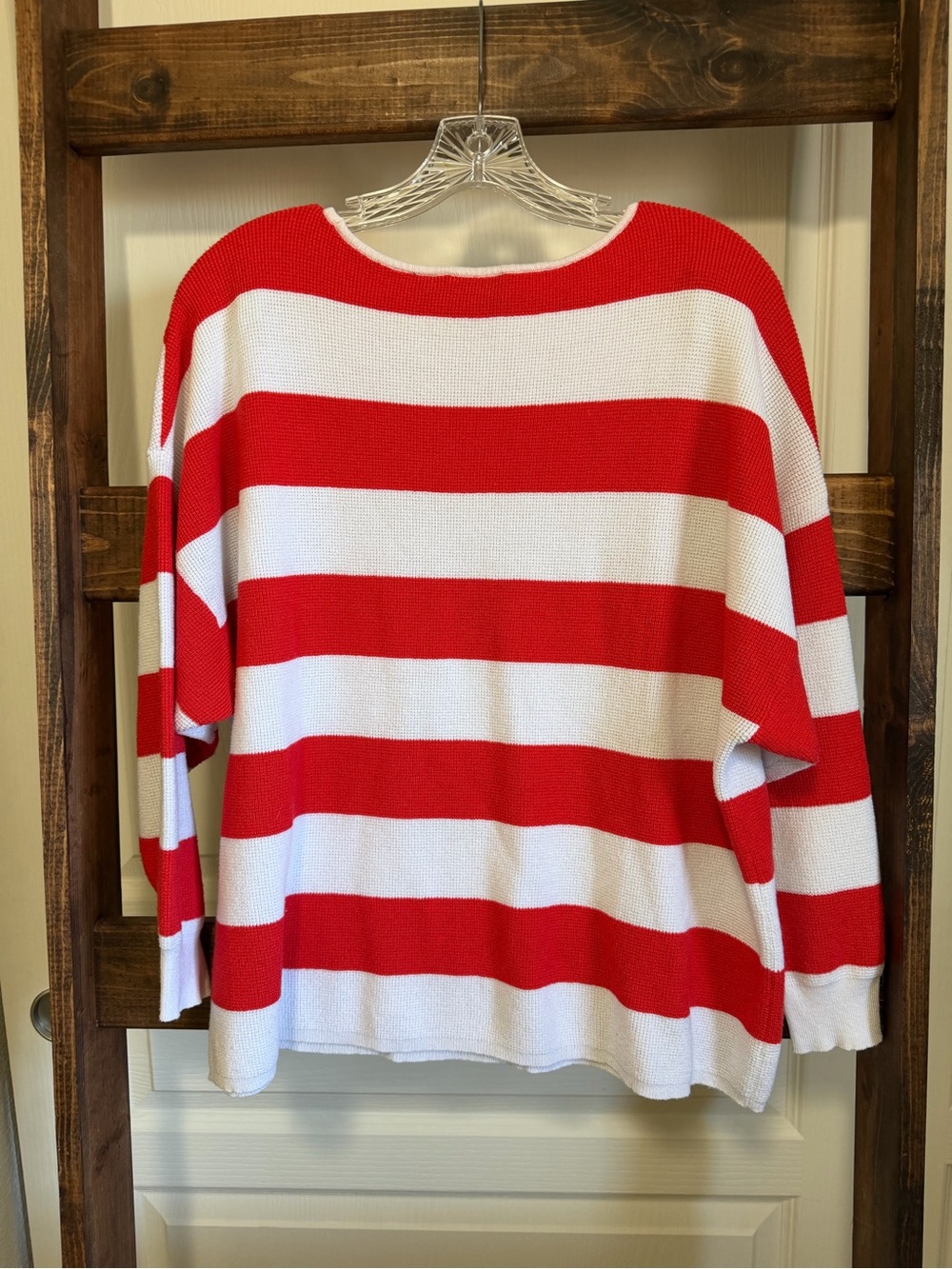 Cyrus Red and White Wide-Striped Crewneck Sweater - Picture 3 of 3